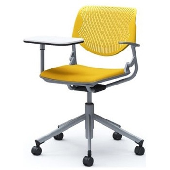 81S2TE FSG9 ルナ 5本脚チェア 肘付 タブレット付 背パッド無 イエローシェル シルバーフレーム ナイロン双輪 オカムラ(岡村製作所) 07199888