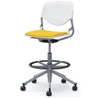 81S2GA FSG9 ルナ 5本脚ハイチェア 肘無  背パッド無 ホワイトシェル シルバーフレーム ナイロン双輪 オカムラ(岡村製作所) 07201130