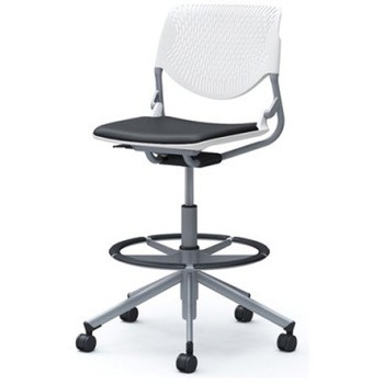 81S2GA PB20 ルナ 5本脚ハイチェア 肘無  背パッド無 ホワイトシェル シルバーフレーム ナイロン双輪 オカムラ(岡村製作所) 07201157