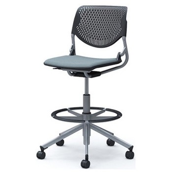 81S2JA FXW9 ルナ 5本脚ハイチェア 肘無  背パッド無 ブラックシェル シルバーフレーム ナイロン双輪 オカムラ(岡村製作所) 07201209