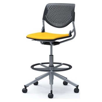 81S2JA PD33 ルナ 5本脚ハイチェア 肘無  背パッド無 ブラックシェル シルバーフレーム ナイロン双輪 オカムラ(岡村製作所) 07201218