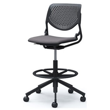 81S2JK FXW1 ルナ 5本脚ハイチェア 肘無  背パッド無 ブラックシェル ブラックフレーム ナイロン双輪 オカムラ(岡村製作所) 07201236