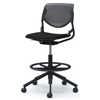 81S2JK FM18 ルナ 5本脚ハイチェア 肘無  背パッド無 ブラックシェル ブラックフレーム ナイロン双輪 オカムラ(岡村製作所) 07201647