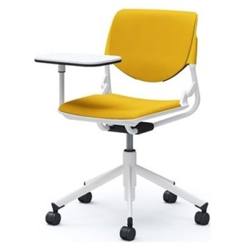 81S2TZ FSG9 ルナ 5本脚チェア 肘無 タブレット付 背パッド付 イエローシェル ホワイトフレーム ナイロン双輪 オカムラ(岡村製作所) 07201866