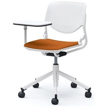 81S2NY FMV3 ルナ 5本脚チェア 肘無 タブレット付 背パッド無 ホワイトシェル ホワイトフレーム ナイロン双輪 オカムラ(岡村製作所) 07203205