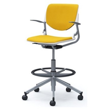 81S2GL FSG9 ルナ 5本脚ハイチェア 肘付  背パッド付 ホワイトシェル シルバーフレーム ナイロン双輪 オカムラ(岡村製作所) 07203248