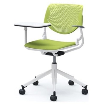 81S2SU FSF5 ルナ 5本脚チェア 肘付 タブレット付 背パッド無 グリーンシェル ホワイトフレーム ナイロン双輪 オカムラ(岡村製作所) 07203458