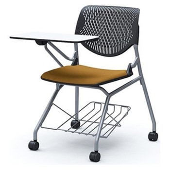 81S1JN FXW7 ルナ ネスティング 肘無 棚付テーブル付 背パッド無 ブラックシェル シルバーフレーム ナイロン双輪 オカムラ(岡村製作所) 07205531