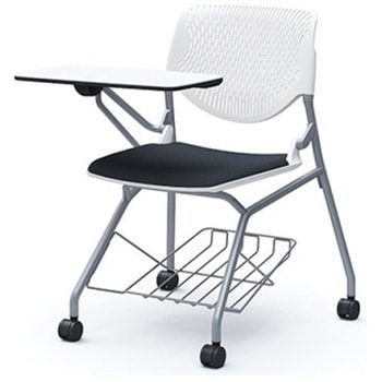 81S1GN FXW4 ルナ ネスティング 肘無 棚付テーブル付 背パッド無 ホワイトシェル シルバーフレーム ナイロン双輪 オカムラ(岡村製作所) 07207335