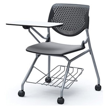 81S1JN FM19 ルナ ネスティング 肘無 棚付テーブル付 背パッド無 ブラックシェル シルバーフレーム ナイロン双輪 オカムラ(岡村製作所) 07207780