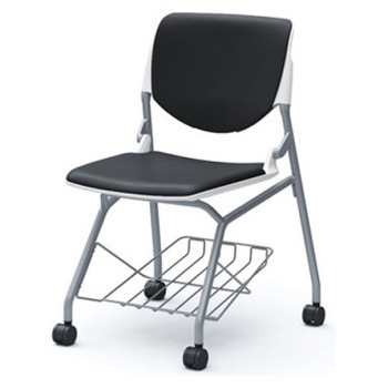 81S1GB PB20 ルナ ネスティング 肘無 棚付 背パッド付 ホワイトシェル シルバーフレーム ナイロン双輪 オカムラ(岡村製作所) 07208105