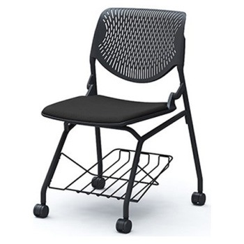 81S1JK FSF1 ルナ ネスティング 肘無 棚付 背パッド無 ブラックシェル ブラックフレーム ナイロン双輪 オカムラ(岡村製作所) 07208331