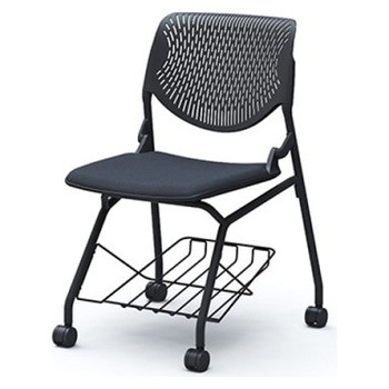 81S1JK FXW4 ルナ ネスティング 肘無 棚付 背パッド無 ブラックシェル ブラックフレーム ナイロン双輪 オカムラ(岡村製作所) 07208340