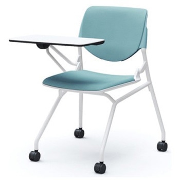 81S1DT FSG7 ルナ ネスティング 肘無 テーブル付 背パッド付 セージシェル ホワイトフレーム ナイロン双輪 オカムラ(岡村製作所) 07209731