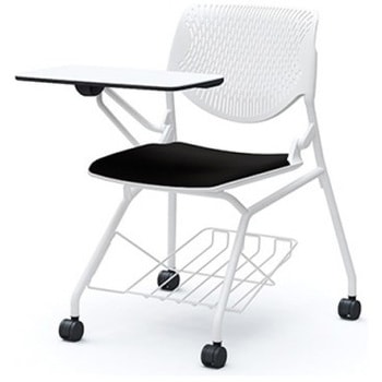 81S1GS FM18 ルナ ネスティング 肘無 棚付テーブル付 背パッド無 ホワイトシェル ホワイトフレーム ナイロン双輪 オカムラ(岡村製作所) 07209749