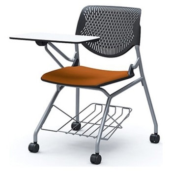 81S1JN FMV3 ルナ ネスティング 肘無 棚付テーブル付 背パッド無 ブラックシェル シルバーフレーム ナイロン双輪 オカムラ(岡村製作所) 07209767