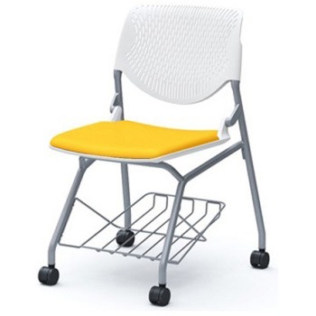 81S1GA PD33 ルナ ネスティング 肘無 棚付 背パッド無 ホワイトシェル シルバーフレーム ナイロン双輪 オカムラ(岡村製作所) 07210230