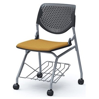 81S1JA FXW7 ルナ ネスティング 肘無 棚付 背パッド無 ブラックシェル シルバーフレーム ナイロン双輪 オカムラ(岡村製作所) 07210318