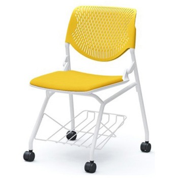 81S1MY FSG9 ルナ ネスティング 肘無 棚付 背パッド無 イエローシェル ホワイトフレーム ナイロン双輪 オカムラ(岡村製作所) 07210345