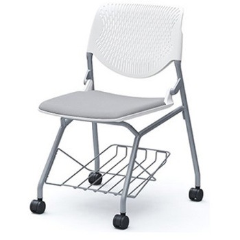 81S1GA FM19 ルナ ネスティング 肘無 棚付 背パッド無 ホワイトシェル シルバーフレーム ナイロン双輪 オカムラ(岡村製作所) 07214755
