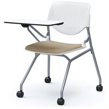 81S1AN FXW2 ルナ ネスティング 肘無 テーブル付 背パッド無 ホワイトシェル シルバーフレーム ナイロン双輪 オカムラ(岡村製作所) 07217388