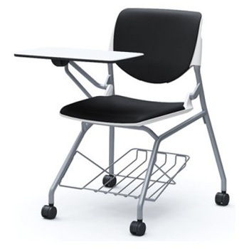 81S1GR PB20 ルナ ネスティング 肘無 棚付テーブル付 背パッド付 ホワイトシェル シルバーフレーム ナイロン双輪 オカムラ(岡村製作所) 07217571