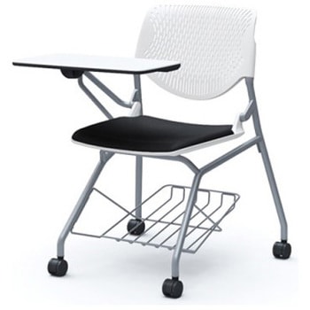 81S1GN PB20 ルナ ネスティング 肘無 棚付テーブル付 背パッド無 ホワイトシェル シルバーフレーム ナイロン双輪 オカムラ(岡村製作所) 07217930