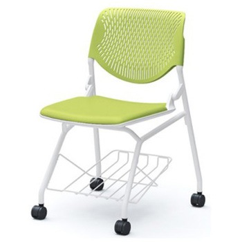 81S1LY PD32 ルナ ネスティング 肘無 棚付 背パッド無 グリーンシェル ホワイトフレーム ナイロン双輪 オカムラ(岡村製作所) 07219007