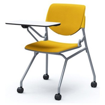 81S1FR FSG9 ルナ ネスティング 肘無 テーブル付 背パッド付 イエローシェル シルバーフレーム ナイロン双輪 オカムラ(岡村製作所) 07220669