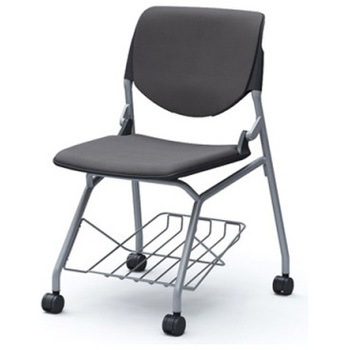 81S1JB FSG2 ルナ ネスティング 肘無 棚付 背パッド付 ブラックシェル シルバーフレーム ナイロン双輪 オカムラ(岡村製作所) 07221098