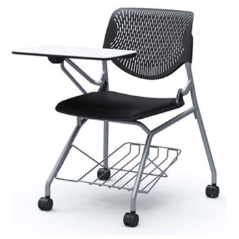 81S1JN PB20 ルナ ネスティング 肘無 棚付テーブル付 背パッド無 ブラックシェル シルバーフレーム ナイロン双輪 オカムラ(岡村製作所) 07222595