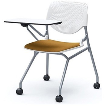 81S1AN FXW7 ルナ ネスティング 肘無 テーブル付 背パッド無 ホワイトシェル シルバーフレーム ナイロン双輪 オカムラ(岡村製作所) 07223871