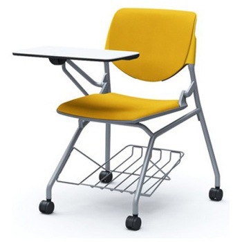 81S1MR FSG9 ルナ ネスティング 肘無 棚付テーブル付 背パッド付 イエローシェル シルバーフレーム ナイロン双輪 オカムラ(岡村製作所) 07224169