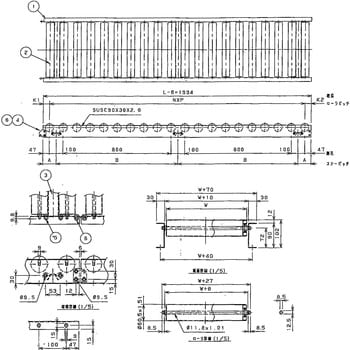 三鈴 スロットインＳＵＳローラコンベヤＭＵＳ型Ф６０．５×１．５Ｔ 幅