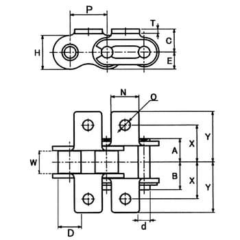 KCM80-1P-K1 アタッチメント付ローラチェーン 1ユニット 片山チエン