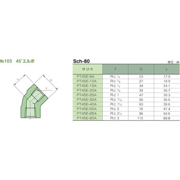 鍛鋼製ねじ込み式管継手 No.103 45°エルボ 藤井高圧