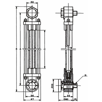 長形オイルゲージ(金属製) 温度計付自動バルブ付オイルゲージ KLM-AVT 協和