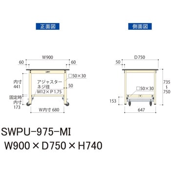 軽量作業台/耐荷重300kg_ワンタッチ移動H740_ポリエステル天板_ワークテーブル300シリーズ 山金工業