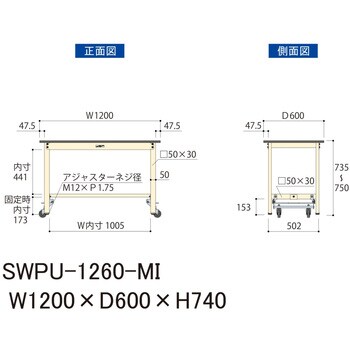 SWPU-1260-MI 軽量作業台/耐荷重300kg_ワンタッチ移動H740_ポリエステル天板_ワークテーブル300シリーズ 1台 山金工業  【通販モノタロウ】