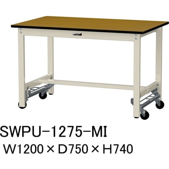 軽量作業台/耐荷重300kg_ワンタッチ移動H740_ポリエステル天板_ワークテーブル300シリーズ 山金工業