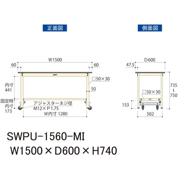 軽量作業台/耐荷重300kg_ワンタッチ移動H740_ポリエステル天板_ワークテーブル300シリーズ 山金工業