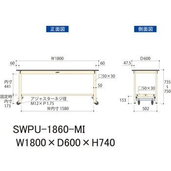軽量作業台/耐荷重300kg_ワンタッチ移動H740_ポリエステル天板_ワークテーブル300シリーズ 山金工業
