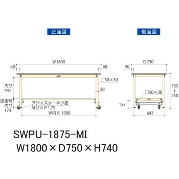 軽量作業台/耐荷重300kg_ワンタッチ移動H740_ポリエステル天板_ワークテーブル300シリーズ 山金工業