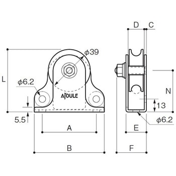固定ブロック タテ型、ヨコ型兼用タイプ1車39mm AIOULE(ふじわら)