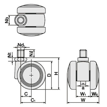 TE-40JN2.5S 双輪キャスター TE ネジ式 ストッパー付 1個 東海