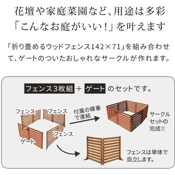 折り畳めるウッドフェンス ゲート付サークルセット(横ボーダー) 住まいスタイル