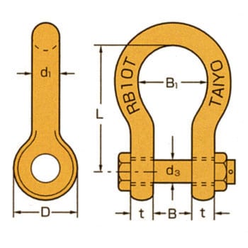 RB-10t 軽量シャックル(丸タイプ・O字形)ボルトタイプ 1個 大洋製器