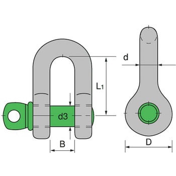 GPS-0.5T グリーンピンシャックル(ストレートタイプ・U字形)ねじこみ