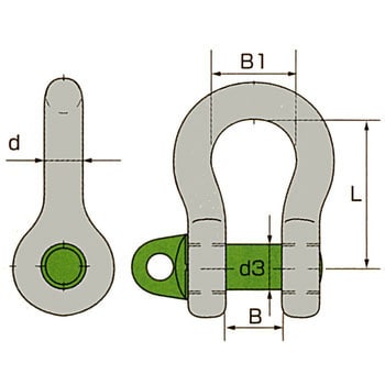 GPB-1.5T グリーンピンシャックル(丸タイプ・O字形)ねじこみタイプ 1個