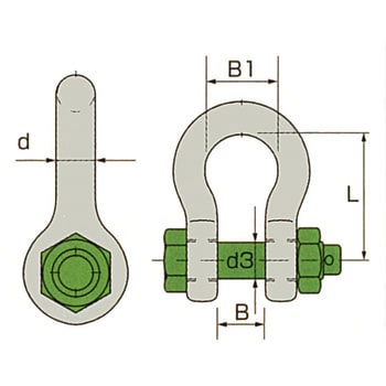 GPBB-1.5t グリーンピンシャックル(丸タイプ・O字形)ボルトタイプ 1個